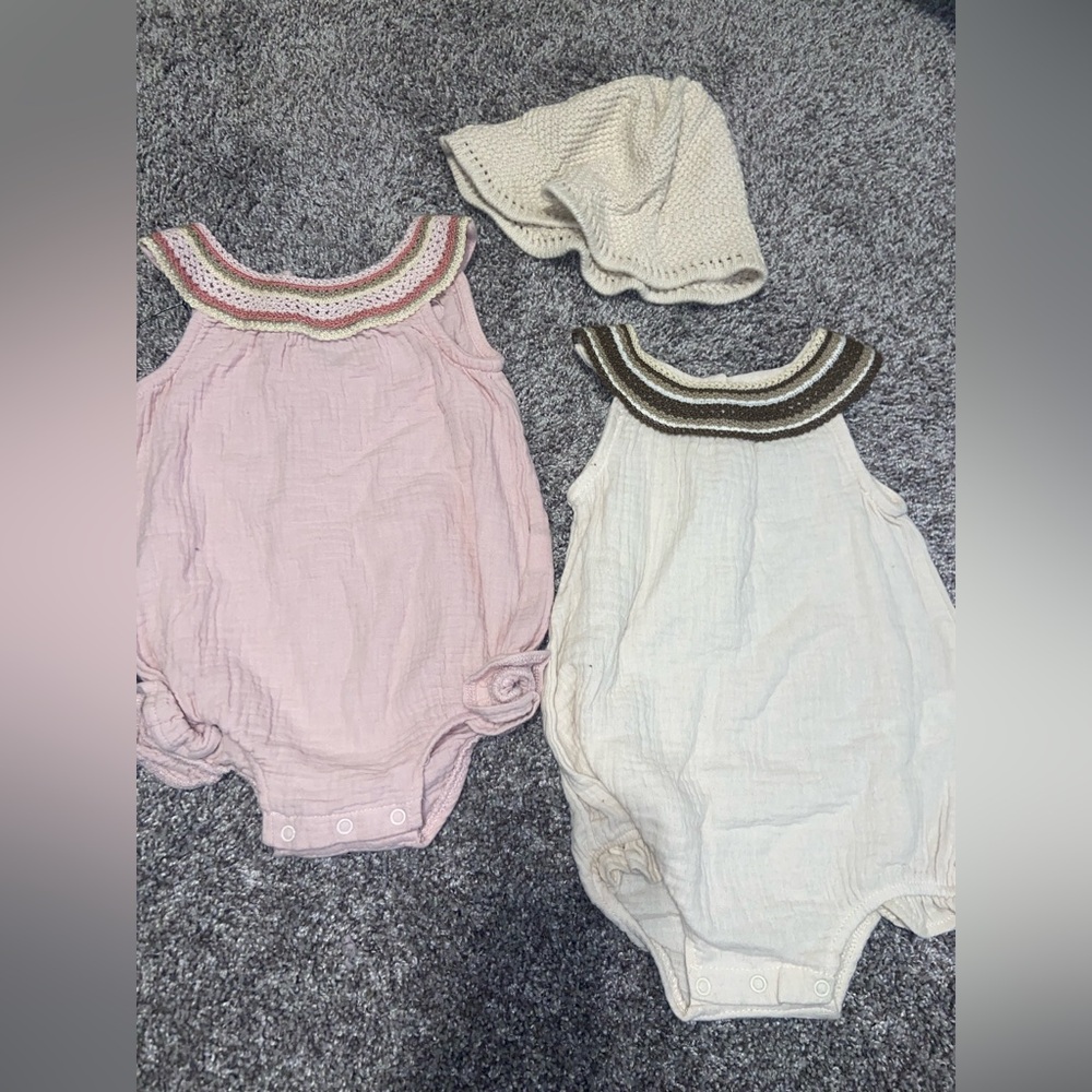 Petite Olive Linen Crochet One-piece Bodysuit Summer Bundle